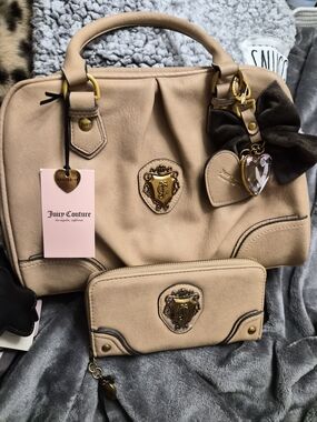 Juicy Couture Beige Satchel Handbag with Matching Wallet